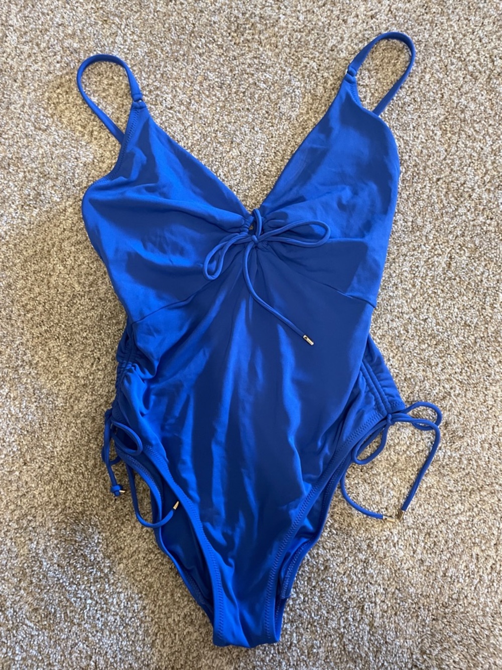 Robin Piccone Royal Blue One-Piece Swimsuit with Front Bow and Side Ties